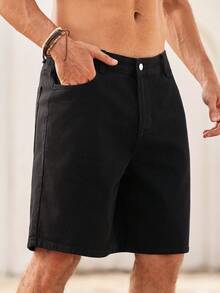 Mercer Haus Denim Shorts, 5-Inch Inseam, Summer Pants, Non-Stretch Straight Leg Denim Shorts, Cotton Denim Jeans, Casual Streetwear Jeans, Versatile For Daily Commute, BreathableBermuda Shorts For Summer - Black - View 6