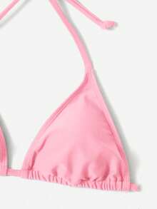 Swim Vcay Women's Summer Beach Solid Color Halter Tie Sexy Bikini And Triangle Bottom Two-Piece Swimsuit Set - Baby Pink - View 4