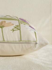 Cirelle 1/2pcs Vintage Embroidered Floral Throw Pillow Cover - Cream Cushion Case With Purple Lavender And Daisy Flower Embroidery, Country Farmhouse Decorative Pillowcase For Couch Sofa Bed (No Insert) - Mauve Purple - View 4