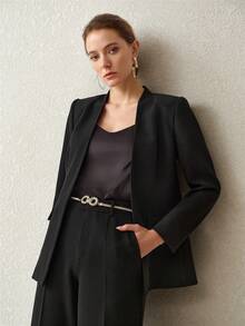MOTF PREMIUM WOMEN'S SOLID COLOR METAL DECOR COMMUTER BLAZER - Black - View 5