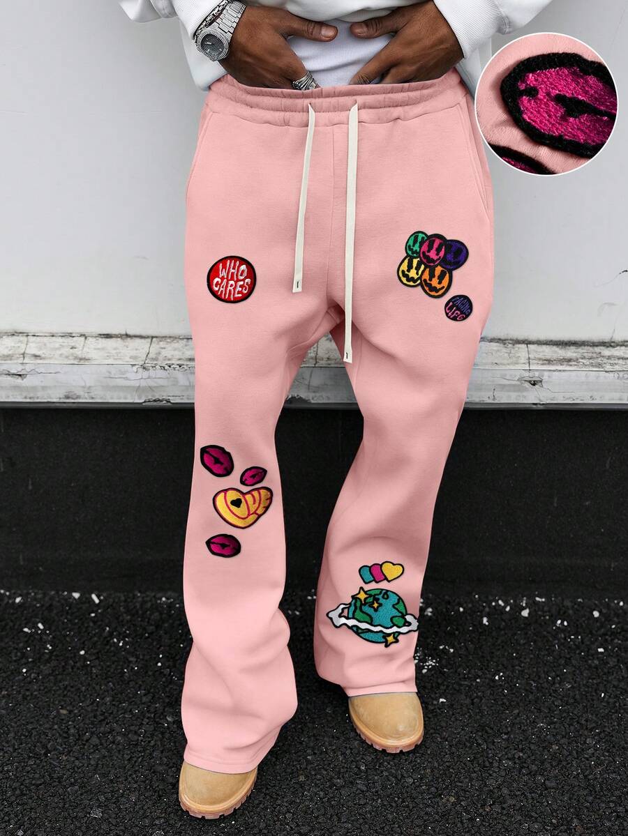 Manfinity Roghcode Men's Casual Denim Decor Sweatpants - Pink - View 1