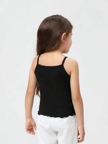 Maija Kids Maija Kids 女童小女孩夏季休閒百搭純色細肩帶背心，黑色，舒適日常穿著，可愛基礎經典款，高品質 - 黑色 - 查看 2