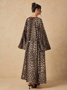 HautHeat Women's Leopard Print Colorblock Camisole Top And Shorts With Long Sleeve Robe 3-Piece Loungewear Set - Coffee Brown - View 2