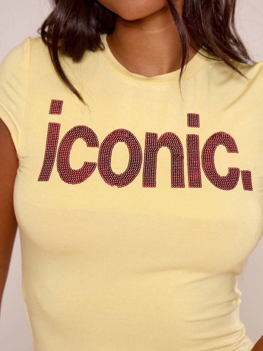 MUSERA Yellow Graphic Sequin Embellished T-Shirt - Yellow - View 1