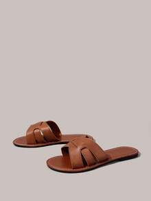 Styleloop Zapatos de mujer sandalias marrones de verano con punta abierta estilo bohemio para vacaciones con suela blanda para exteriores - Marrón + palabra - Ver 9