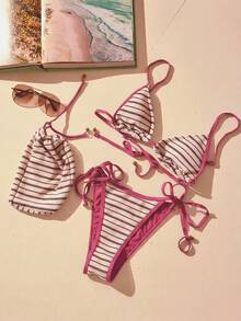Aralina Conjunto de Bikini Tri Slider con Textura de Rayas VACAY - Burdeos - Ver 5