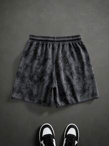 PAVTROS Men's Summer Casual Distressed Drawstring Waist Gray Shorts, Retro Style, Versatile Design, Holiday - Dark Grey - View 2