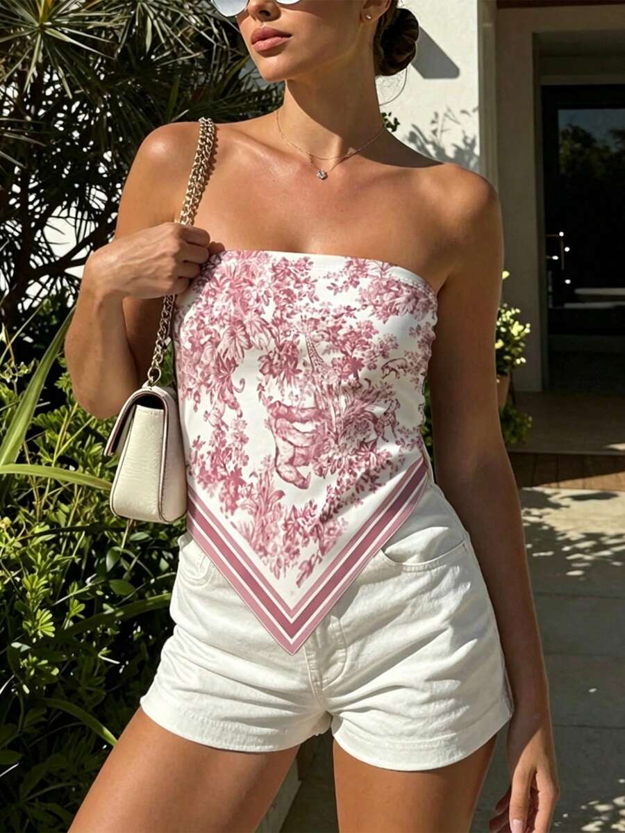 INAWLY 夏季女款上衣,休閒抹胸上衣,流行款式,時尚上衣,女款沙灘上衣 - 彩色 - 查看 1