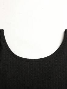 Tween Girls Tween Girl Bodysuits & Jumpsuits Casual Sporty Black Textured Knit Back Cutout Short Sleeve Jumpsuit - Black - View 3