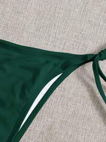 SHEIN Swim 女款純色三角比基尼泳褲，適合海灘度假 - 墨綠色 - 查看 3