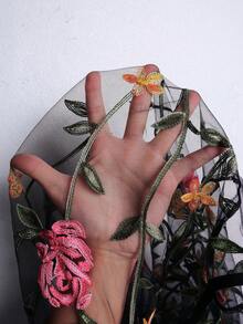 Elenzga 大尺碼女款刺繡網紗拼接透視優雅無袖西裝外套 - 黑色 - 查看 10