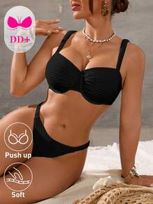 Swim DD+ Women's Casual Bikini Set With Straps - Black - View 6