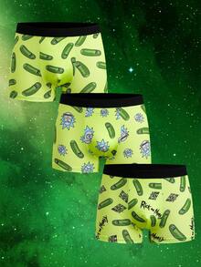 Rick and Morty X SHEIN Men's Cartoon Print Elastic Waist Boxer Briefs - Green - View 3