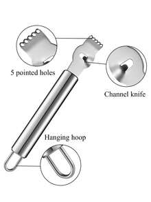 1pc Stainless Steel Lemon Zester, Orange Peeler, Citrus Peel Cutter, Kitchen Gadget, Bar Accessory, Kitchen Tool - Silver - View 4