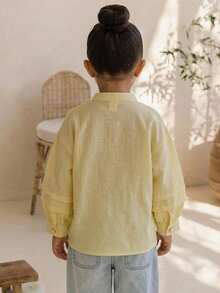 Hapijoa Round Neck Design Minimalist Cute Young Girl Top Spring/Autumn Young Girls Blouse - Yellow - View 3