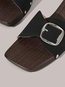 Styleloop Sandales plates pour femmes, sandales d'été à bout ouvert, style bohème, sandales de vacances, chaussons à semelle souple - Tissu noir - Voir 5