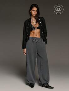 BAD SUNDAY Women's All-Season Washed Charcoal Gray Long Sweatpants, Versatile Street Style Casual, Y2K Millennium Cool Work Autumn - Grey - View 2