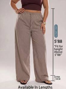 SHEIN Tall CURVE Lässige Pendler-Hose in Große Größen mit Karomuster und weitem Bein - Braun - Übersicht 3