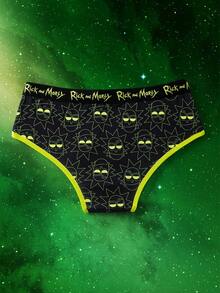Rick and Morty X SHEIN 男士字母與卡通印花休閒三角內褲 - 黑色 - 查看 2