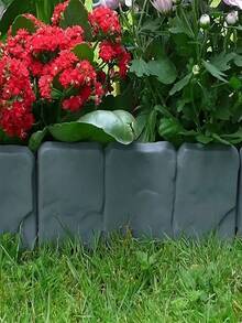 Set Of 20, Easy-To-Install Gray Stone-Patterned Plastic Garden Edging - Decorative Edging For Patios, Lawns, And Balconies, Perfect For Flower Beds And Landscape Borders - A - View 7