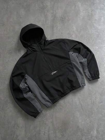 PAVTROS Chaqueta con capucha y cordón para hombre con estampado de letras, media cremallera y manga larga