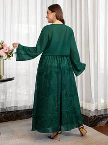 Reflora 大尺碼女款純色長袖前綁帶上衣與洋裝優雅兩件套 沙烏地阿拉伯國慶日 - 綠色 - 查看 2