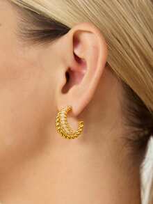 MOTF PREMIUM Pre Gold Simple Texture Crossed Microencrusted Stone Earrings - Gold - View 3
