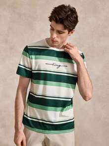 Courvante Men's Casual Colorblock Striped Short Sleeve T-Shirt, Summer - Multicolor - View 5