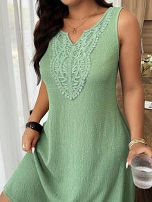 Weeklong Women's Plus Size Spring/Summer Casual Elegant Sleeveless Cutout Neckline Lace Trim Short Dress Wedding Guest Vacation Evening Formal Sage Green - Green - View 1