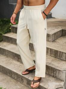 VENTUSAIL Pantalones casuales cómodos con cordón para hombre, estilo drapeado, para primavera/verano, para adultos - Beis - Ver 4