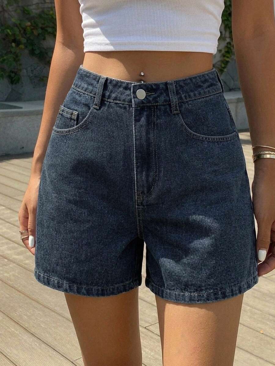DAZY Summer New Loose Casual Distressed Women Denim Shorts Jorts - Dark Wash - View 1