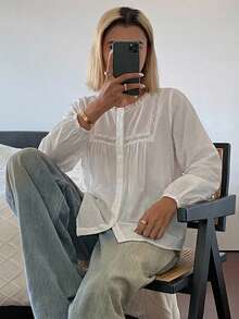 DAZY 女款圓領蝴蝶結寬鬆版型夏季襯衫 - 白色 - 查看 4