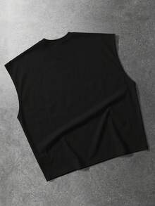 ROMWE MEN Street Life Camiseta sin mangas de corte holgado para hombre con decoración de remaches y estampado - Negro - Ver 2