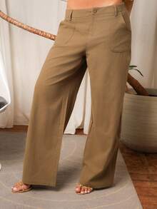 Victoria Miranda Casual Plain Color Low Waist Loose Straight Pants - Army Green - View 5