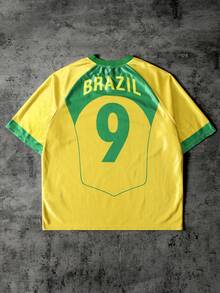 ROMWE MEN Men's World Cup Brazil Football Sports Short Sleeve T-Shirt - Yellow - View 2