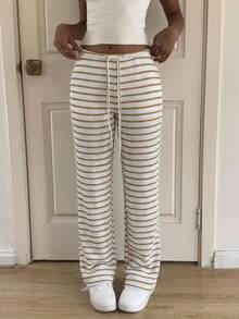 CovetEZ Women's Striped Tie-Waist Flare Leg Pants - Khaki - View 3