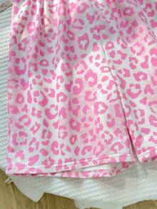 Teen Girl Drawstring Waist Leopard Print Casual Versatile Daily Outing Shorts - Pink - View 4
