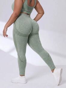 SHEIN Rhythm Era Lange nahtlose Yoga-Leggings mit hoher Taille und Po-Hebe-Effekt in Pfirsich für Damen, Fitness, Laufen und Workout - Armeegrün - Übersicht 5