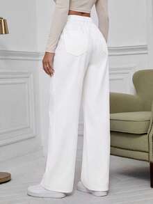 EMERY ROSE Plus Size Women's Casual Grunge Casual Formal Pocket Straight Leg Denim Jeans Back-To-School Graduation White Summer - White - View 2