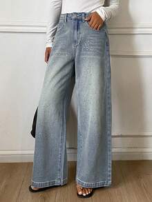 DAZY Women's Distressed Washed Wide Leg Denim Jeans - Blue - View 3