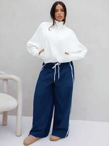 Maju Mazalli Women's Casual Loose Fit Barrel Leg Pants - Navy Blue - View 5