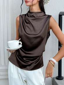 Cévolie Women's Solid Color Casual Elegant Versatile Daily Wear Top Office Brown Summer - Brown - View 3