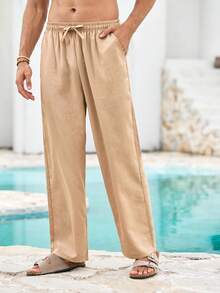 Mercer Haus 1 Stück Herren atmungsaktive, dünne, locker sitzende Casual Sporthose, einfarbig, Alltagshose in Schwarz für Herren, Herren Jogginghose mit Kordelzug, Herren Sommerhose - Khaki - Übersicht 4