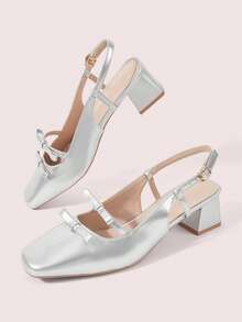 CUCCOO DOLLMOD Sepatu Mary Jane Gaya Retro Prancis Terbaru dengan Pita dan Hak Blok, Anggun & Elegan, Cocok untuk Hari Valentine, Natal, dan Musim Semi. - Perak, - View 8
