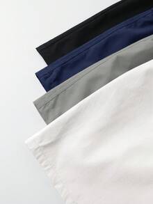 SHEIN 4件組兒童小男孩休閒日常百搭舒適短褲，藍色、卡其色、黑色、橘色素色，織標腰帶，適合通勤、上學、日常休閒穿著、度假、旅行、運動，適用春夏（秋冬）季節 - 彩色 - 查看 4