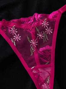 SHEIN 女款性感蕾絲拼接 3D 蝴蝶結裝飾細肩帶睡裙與三角內褲 2 件組 - 玫紅色 - 查看 7
