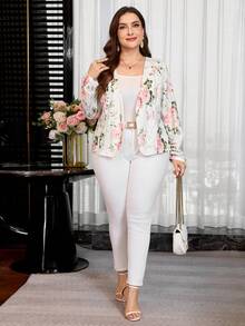 SHEIN Clasi 大尺碼女款花卉印花休閒百搭日常長袖夾克 - 彩色 - 查看 4