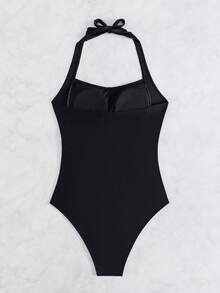 SHEIN Swim 女式連身掛脖泳衣 - 黑色 - 查看 9