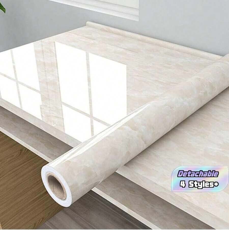 1 Piece Of Marble Pattern Waterproof Vinyl Wallpaper, Suitable For Bathrooms, Tables, Kitchen Cabinets, Self-Adhesive Furniture Decoration Stickers, PVC Material, Removable Wall Panels, Spring Decoration - White - View 1