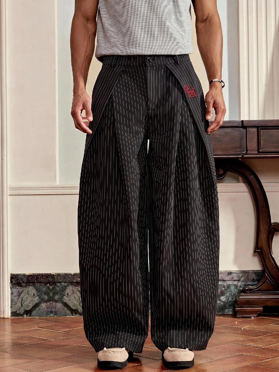 SWAVVY Men's Fashion Striped Loose Fit Long Pants - Black - View 1